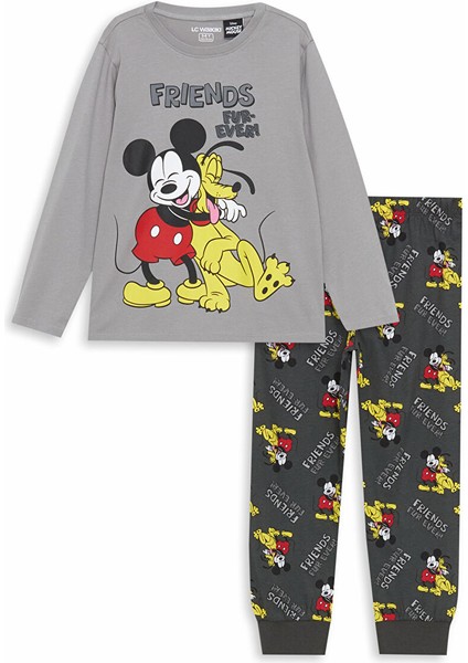 Yeni Sezon Bisiklet Yaka Mickey Mouse Baskili Erkek Cocuk Pijama Takimi - S53758Z1