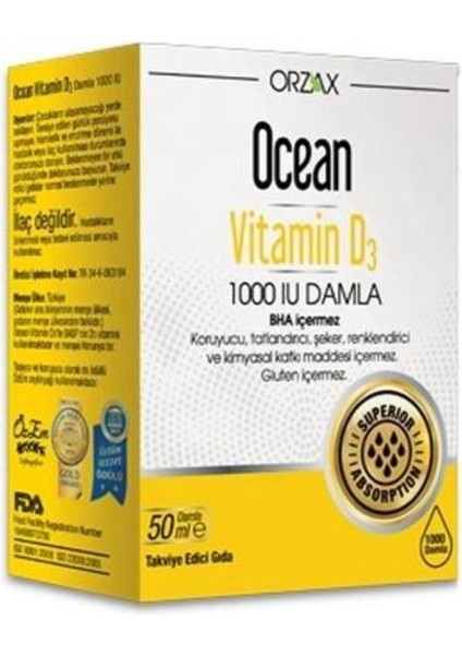 Orzax Ocean Vitamin D3 1000 Iu Damla 50 ml