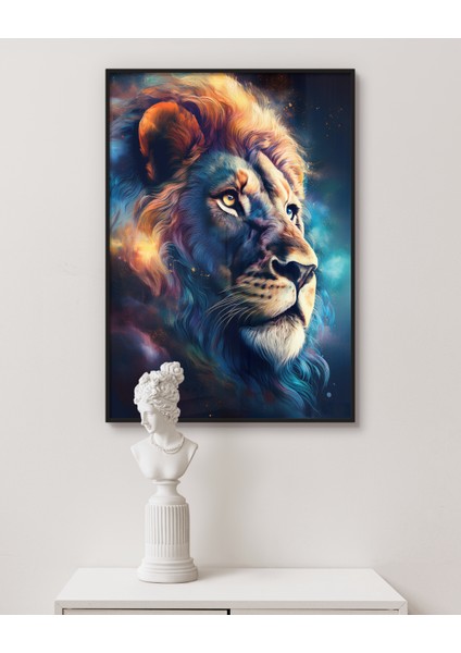 Metal Çerçeveli Gerçek Camlı Tablo Aslan Temalı, Dijital Baskı , Ev Ofis Tablo, Aslanlı Tablo