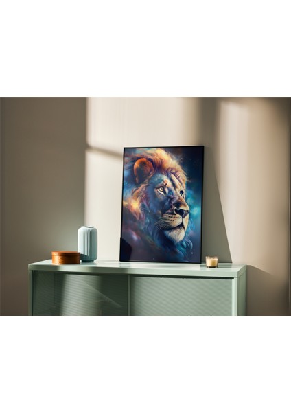 Metal Çerçeveli Gerçek Camlı Tablo Aslan Temalı, Dijital Baskı , Ev Ofis Tablo, Aslanlı Tablo fırsatları