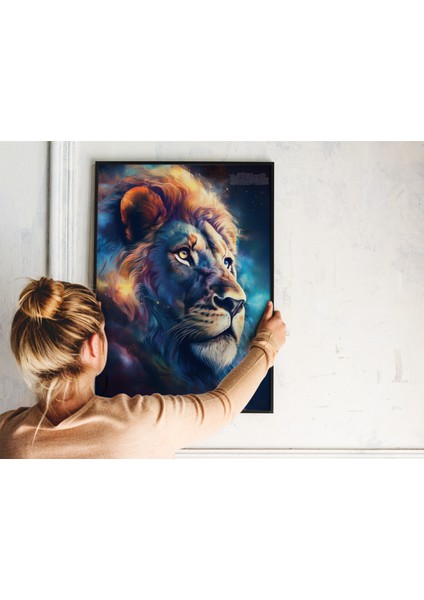 Metal Çerçeveli Gerçek Camlı Tablo Aslan Temalı, Dijital Baskı , Ev Ofis Tablo, Aslanlı Tablo indirimleri