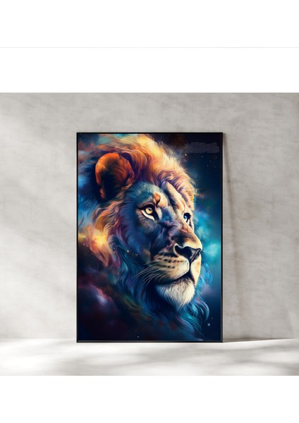 Metal Çerçeveli Gerçek Camlı Tablo Aslan Temalı, Dijital Baskı , Ev Ofis Tablo, Aslanlı Tablo