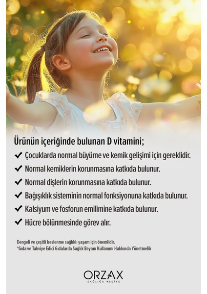 Orzax Vitamin D3 400IU Sprey 20 ml Çocuklar İçin Kemik Gelişimini Destekler fırsatları