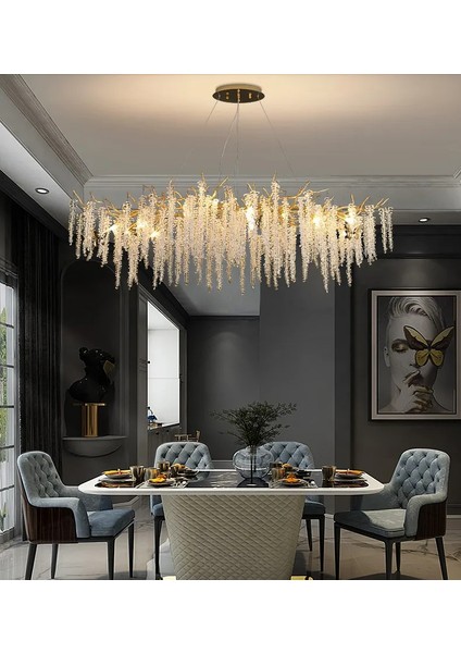 Serip Yemek Masa Üstü Gold Kaplamalı Modern Tasarım Salon Kristal Sarkıt Avize