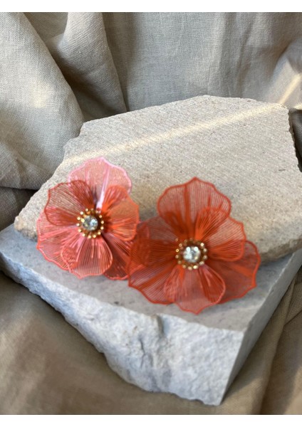 Turuncu Telli Çiçek Küpe