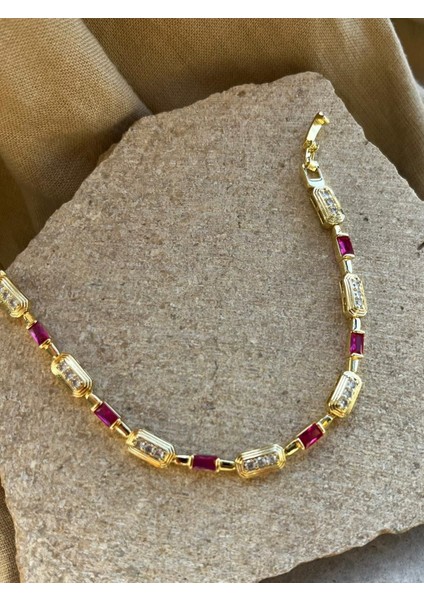 14K Mürdüm ve Parıltı Taşlı Bileklik