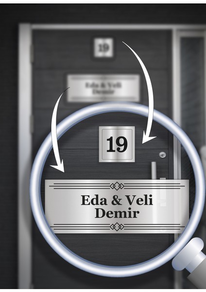 Kişiye Özel Isimli Kapı Tabelası | Alüminyum 15X5 cm | Şık Çizgili Tasarım | Kapı Numarası Dahil modelleri