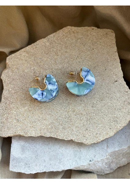 Mavi Desenli Yarım Tekerlek Küpe fiyatları