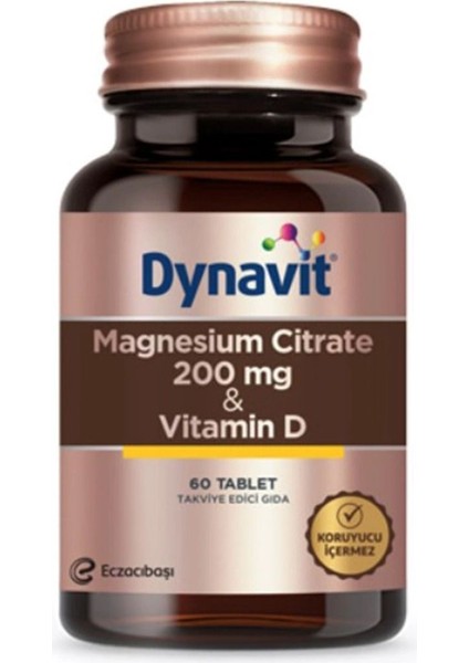 Magnesium Citrate 200 mg Vitamin D Takviye Edici Gıda 60 Tablet
