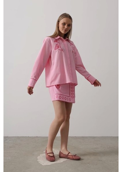 Nakış Detaylı Etekli Takım - Pembe modelleri