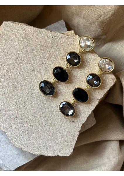 Üç Siyah Taşlı Sarkıt Küpe fiyatları