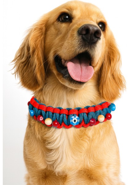 El Yapımı Dayanıklı ve Sağlıklı Çok Renkli Paracord Nazar Boncuklu Kedi & Köpek Kolyesi