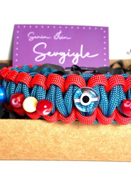 El Yapımı Dayanıklı ve Sağlıklı Çok Renkli Paracord Nazar Boncuklu Kedi & Köpek Kolyesi