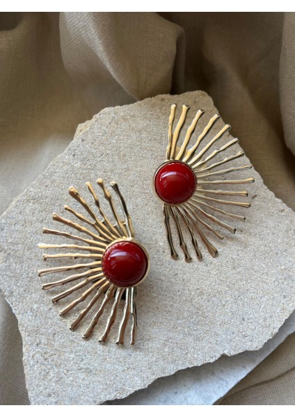 Kırmızı Taşlı Telli Küpe