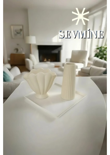 ✨ Krem Duo 2’li Bohem & Iskandinav Krem Vazo Seti – Çizgili & Istiridye Form fiyatları