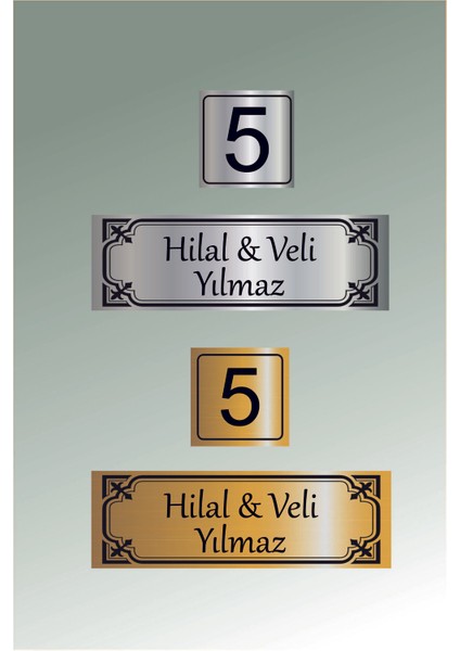 Metal Kapı Isimliği ve Numarası - Altın ve Gümüş Renk Seçenekli (15X5 cm & 5x5 Cm)