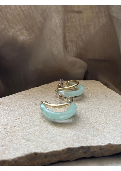 Açık Yeşil Taşlı Yarım Ay Küpe