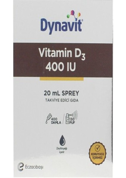 Vitamin D3 400 Iu Takviye Edici Gıda Sprey 20 ml