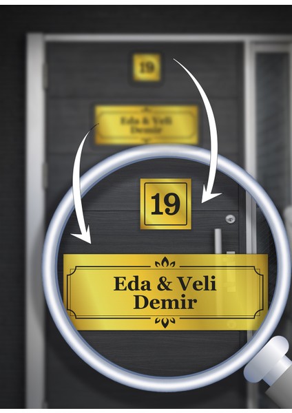 Kişiye Özel Kapı Isimliği | Alüminyum 15X5 cm | Kapı Numaralı