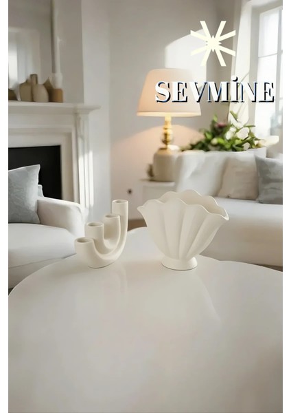 ✨ Krem Duo 2’li Vazo & Mumluk Seti – Istiridye Form Vazo & 4’lü U Form Krem Mumluk modelleri