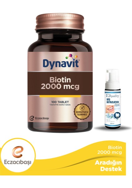 Biotin 2000 Mcg 100 Tablet + Hediye Diş Beyazlatıcı Köpük