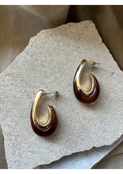 Kahverengi Taşlı U Küpe