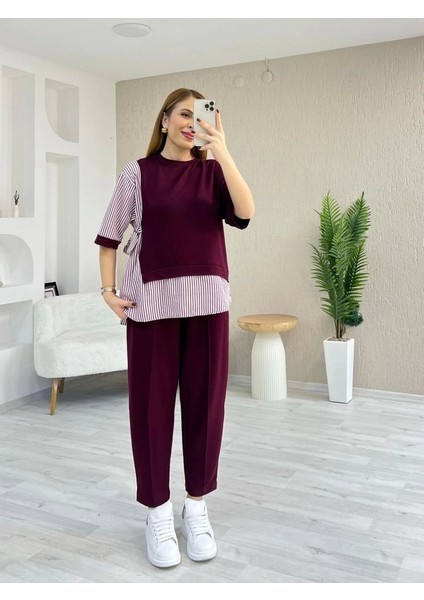 Kadın Kristal 2 Iplik Kumaş Yanları Çizgili Takım modelleri