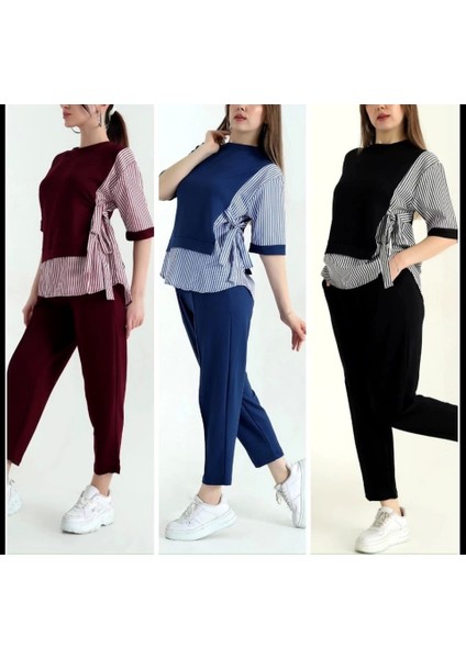 Kadın Kristal 2 Iplik Kumaş Yanları Çizgili Takım fırsatları