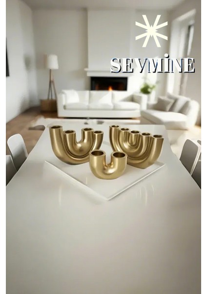 ✨ Golden Trio 3’lü Mumluk Seti – Iskandinav & Bohem Altın Masa Dekoru