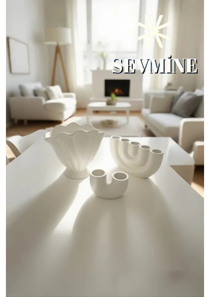 ✨ Krem Denge 3’lü Vazo & Mumluk Seti – Bohem & Iskandinav Krem Masa Dekoru modelleri