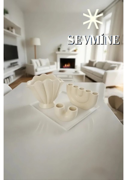 ✨ Krem Denge 3’lü Vazo & Mumluk Seti – Bohem & Iskandinav Krem Masa Dekoru indirimleri