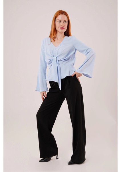 Ön Bağlamalı Volan Kol Bebe Mavisi Bluz fiyatları