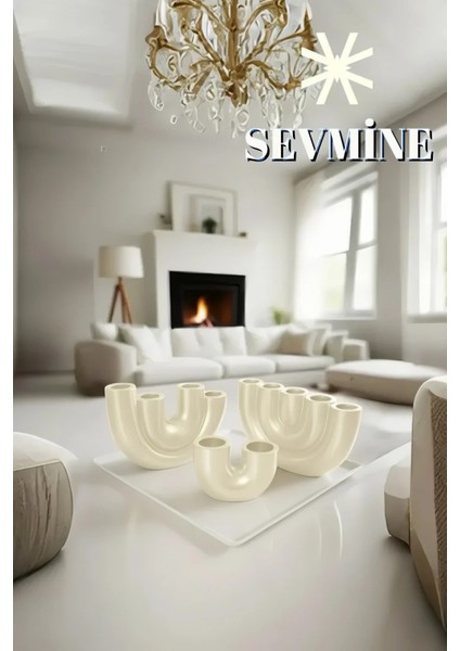 ✨ Krem Trio 3’lü Mumluk Seti – Iskandinav & Bohem Krem Masa Dekoru modelleri