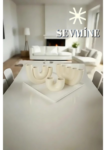 ✨ Krem Trio 3’lü Mumluk Seti – Iskandinav & Bohem Krem Masa Dekoru fırsatları