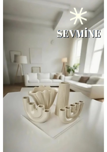 ✨krem Ahenk 4'lü Vazo ve Mumluk Seti – Bohem & Iskandinav Krem Dekor Serisi fırsatları