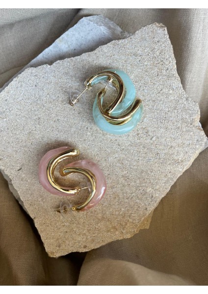 Açık Pembe Taşlı Yarım Ay Küpe modelleri