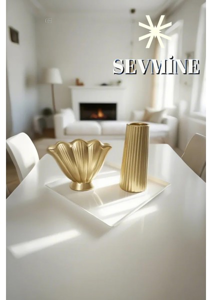 ✨ Golden Duo 2’li Bohem & Iskandinav Gold Vazo Seti – Çizgili & Istiridye Form