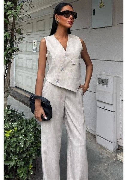 Yeleği Çapraz Detay Düğmeli Cepli Yelekli Takım 10150 fiyatları