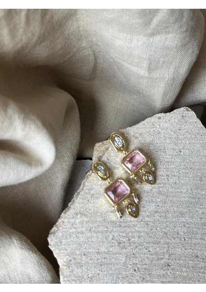 Pembe Taşlı Altın Renkli Küpe fiyatları