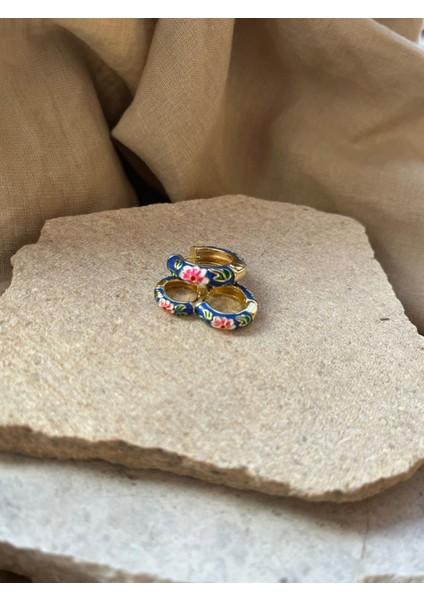 Mavi Mineli Üçlü Küpe