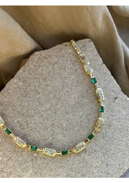 14K Yeşil ve Parıltı Taşlı Bileklik