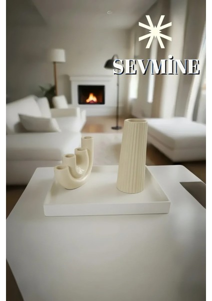✨ Krem Duo 2’li Vazo & Mumluk Seti – 18 cm Çizgili Bohem Vazo & 4’li U Form Krem Mumluk fiyatları