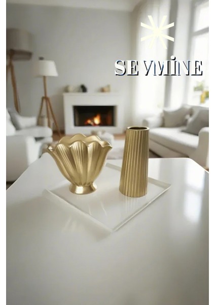 ✨ Golden Duo 2’li Bohem & Iskandinav Gold Vazo Seti – Çizgili & Istiridye Form fiyatları
