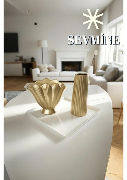 ✨ Golden Duo 2’li Bohem & Iskandinav Gold Vazo Seti – Çizgili & Istiridye Form modelleri