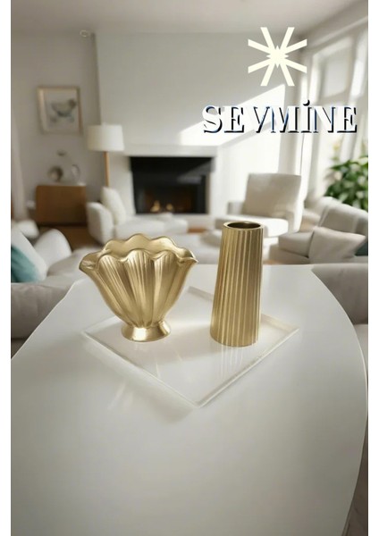 ✨ Golden Duo 2’li Bohem & Iskandinav Gold Vazo Seti – Çizgili & Istiridye Form fırsatları