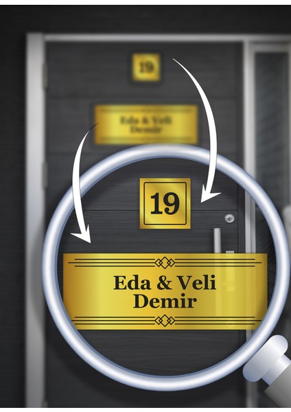 Kişiye Özel Isimli Kapı Tabelası | Alüminyum 15X5 cm | Şık Çizgili Tasarım | Kapı Numarası Dahil