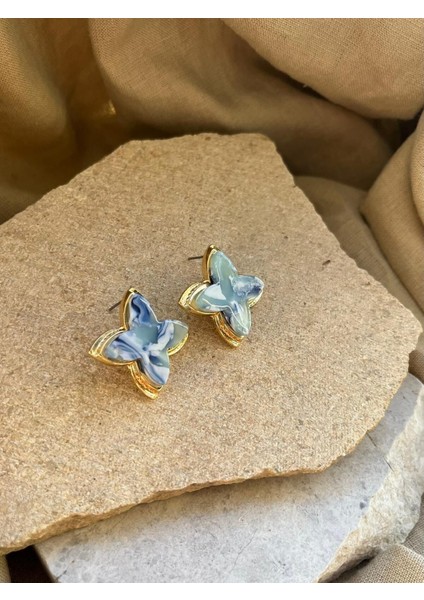 Mavi Taş Yaprak Küpe