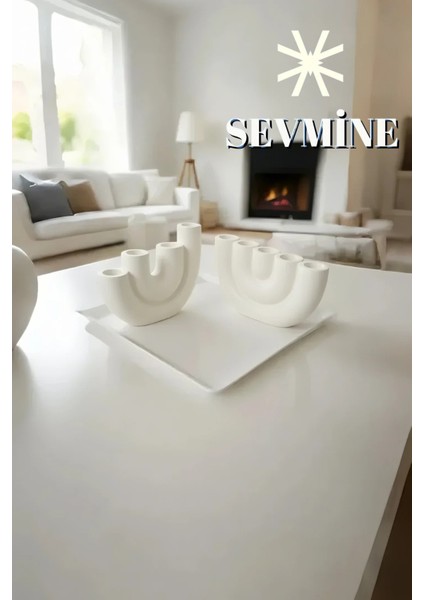 ✨ Krem Trio 2’li Mumluk Seti – Iskandinav & Bohem Krem Masa Dekoru modelleri