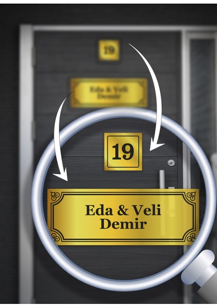 Kişiye Özel Kapı Isimliği 2li Set Geometrik Çerçeveli Tasarım | Isim ve Numara