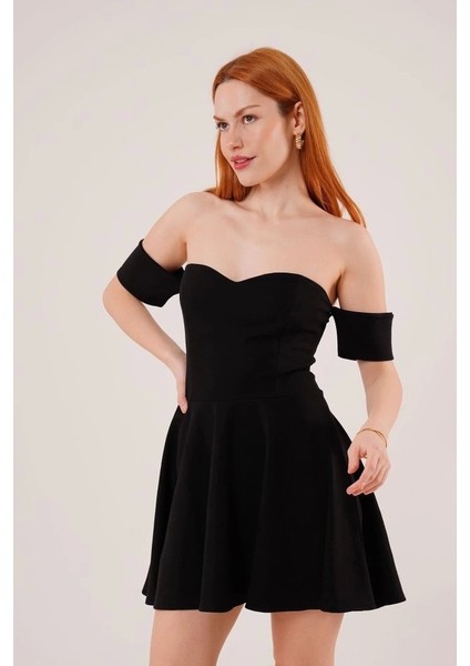 Kol Detaylı Straplez Siyah Mini Elbise fiyatları